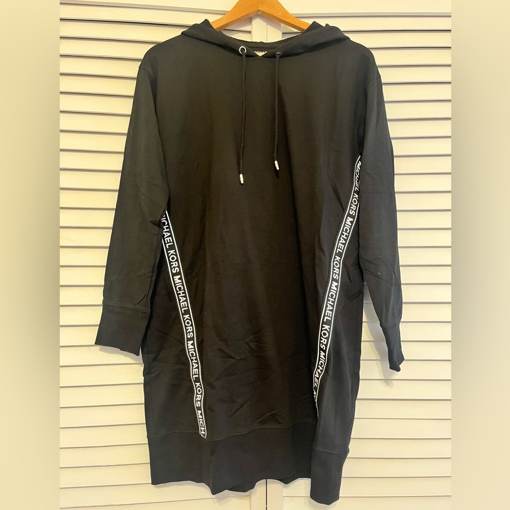 Michael Kors Logo Black Hooded Sweatshirt Dress
